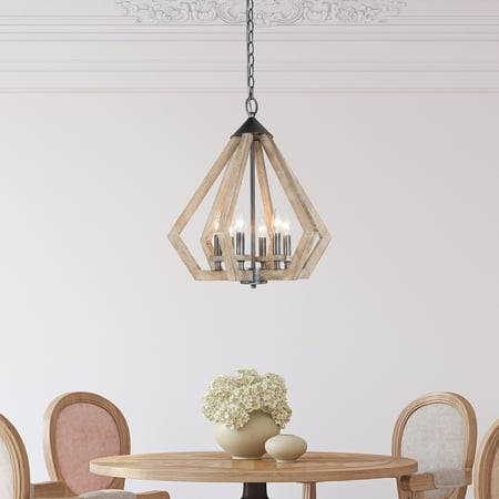 

Loby Farmhouse 6-light Solid Wood Chandelier Handcrafted Rustic Dimmable Geometrical Pendant