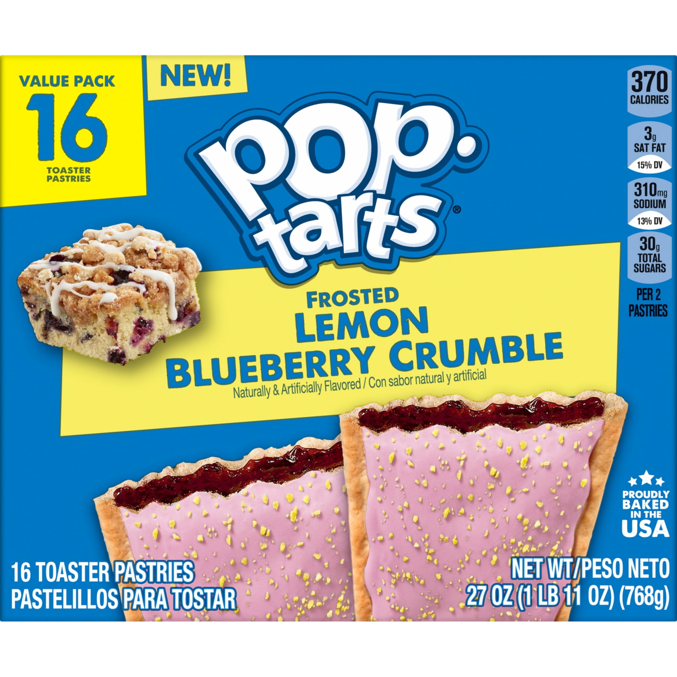 (8 pack) Pop-Tarts Frosted Lemon Blueberry Crumble Toaster Pastries, Breakfast Foods, Shelf-Stable, 27 oz (16 Count)