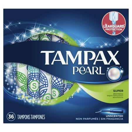 Tampax Pearl Super Plastic Tampons, Unscented, 36 Count