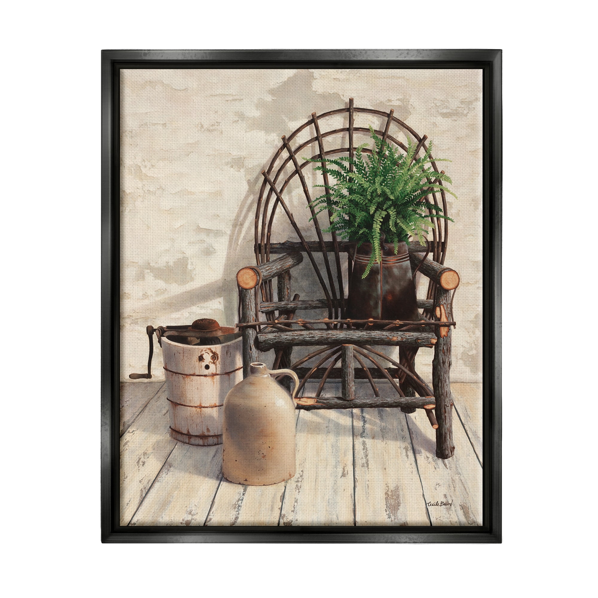 Stupell Industries Comfortable Porch Chair Still Life Rural Plant Painting Luster Gray Floating Framed Canvas Print Wall Art, Design by Cecile Baird