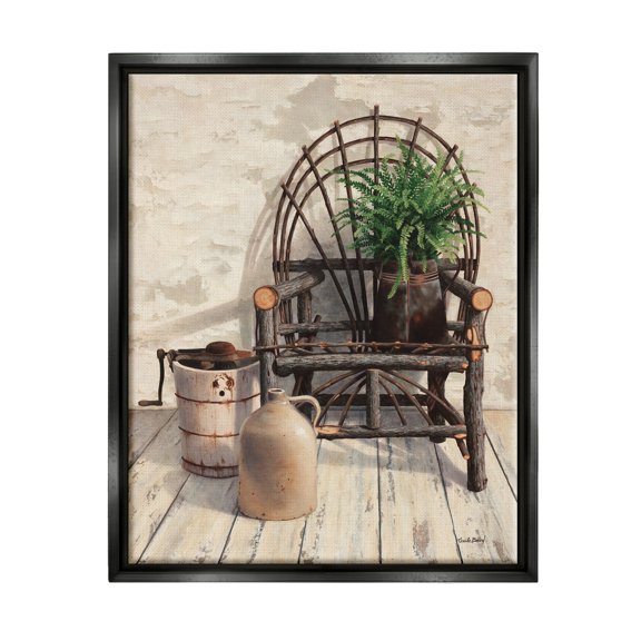 Stupell Industries Comfortable Porch Chair Still Life Rural Plant Painting Jet Black Floating Framed Canvas Print Wall Art, Design by Cecile Baird