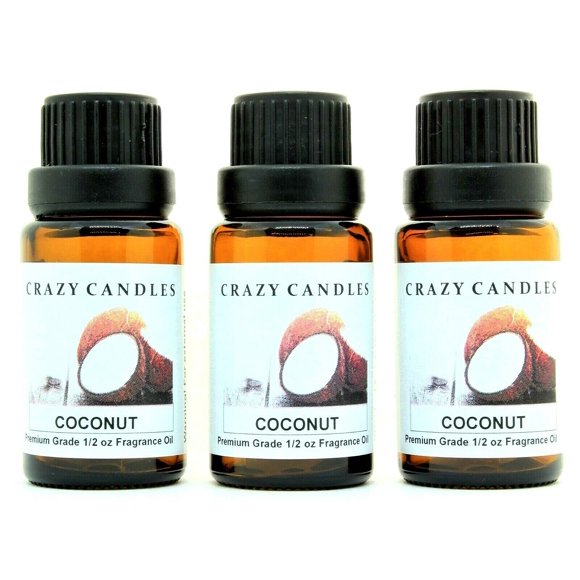 Crazy Candles Noix de Coco 3 Bouteilles 1/2 FL Oz Chacune (15 ml) Huile de Parfum Parfumée de Qualité Supérieure