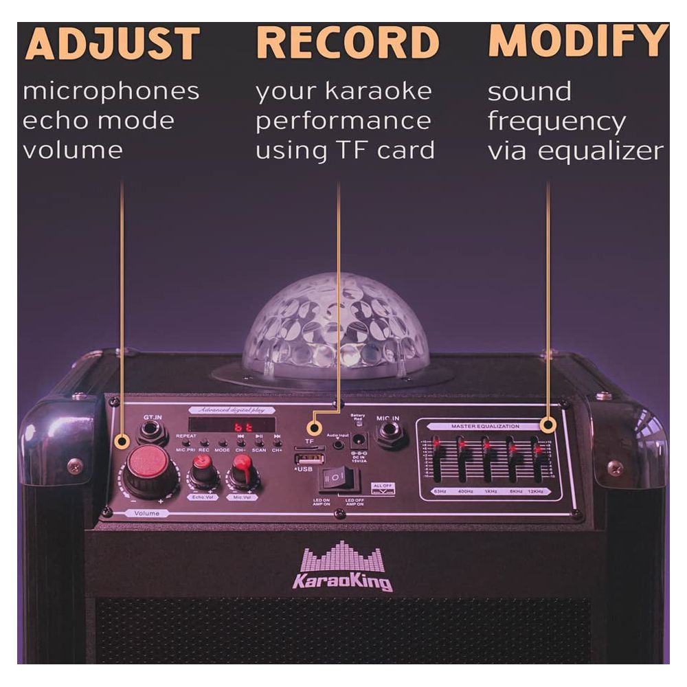 KaraoKing Karaoke Machine-Wireless Microphone Speaker with Disco Ball