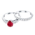 thumbnail image 4 of Rosec Jewels Certified Lab Grown Ruby Wedding Bridal Ring Set - Pear Shaped Engagement Ring with Wedding Band - AAAA Quality, 925 Sterling Silver, US 4.00, 4 of 8