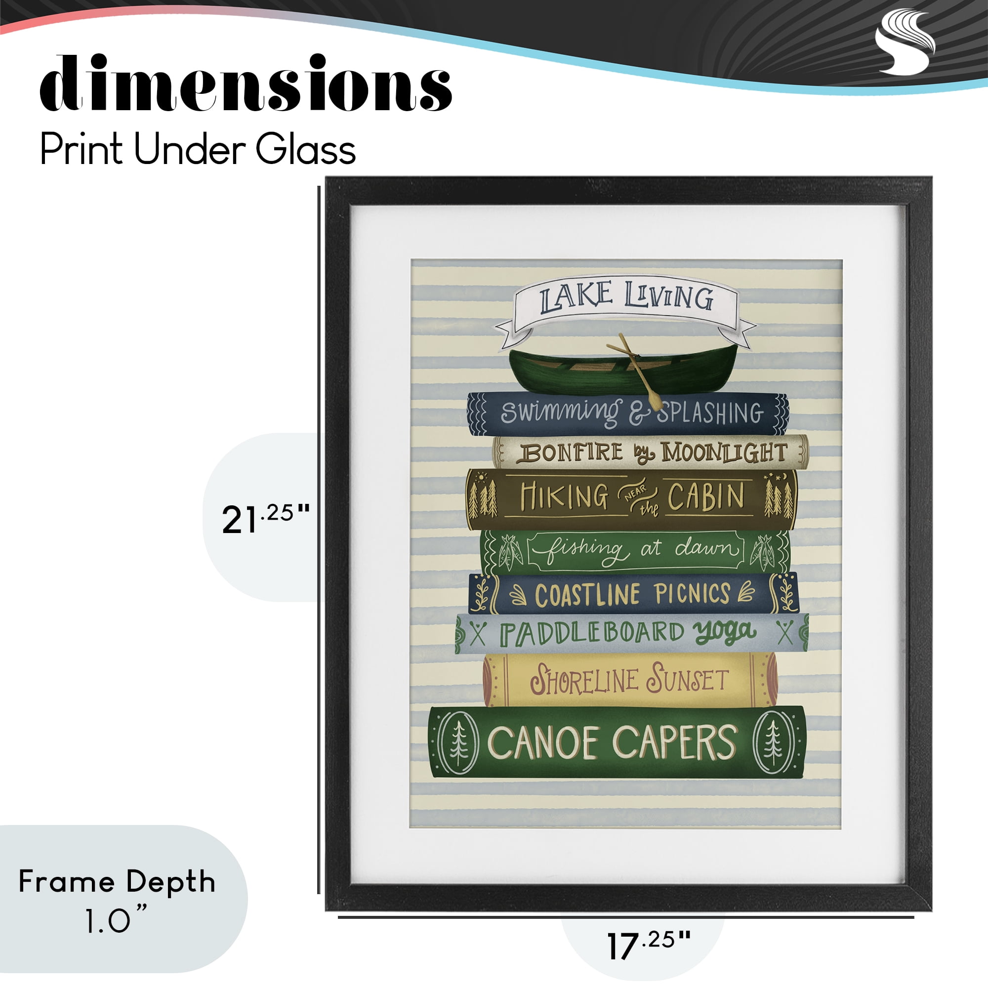 Stupell Industries Lake Living Books Black Framed Print Under Glass, design by Giao Williams