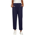 thumbnail image 2 of Yoga Black Pants, Women's Fashion Casual Solid Color Pants Pocket Elastic Waist Strap Trousers Women High Waisted Pants (Navy,S), 2 of 8