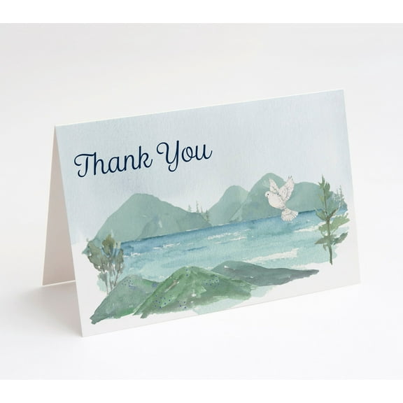 Sympathy/Funeral Thank You Cards - Watercolor Mountain w/ Envelopes (25 Count)