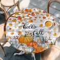 thumbnail image 2 of Fall Pumpkin Round Tablecloth, Fitted Table Cover with Elastic for 36"-44" Round Tables, Orange White Thanksgiving Maple Leaf Table Cloth Outdoor Indoor Dinning Party Waterproof Tablecloths, 2 of 7