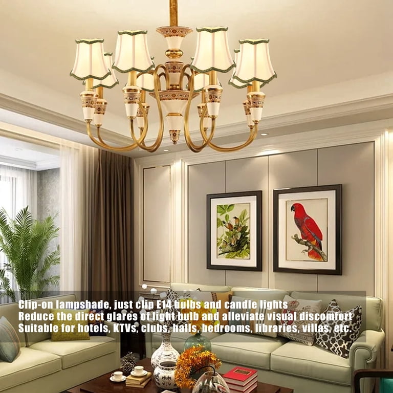 Set Of 3 Bell Lamp Shades – Clip-On Fabric Covers For E14 Bulbs, 9cm Top/14cm Bottom, 13cm Height – Gold Finish