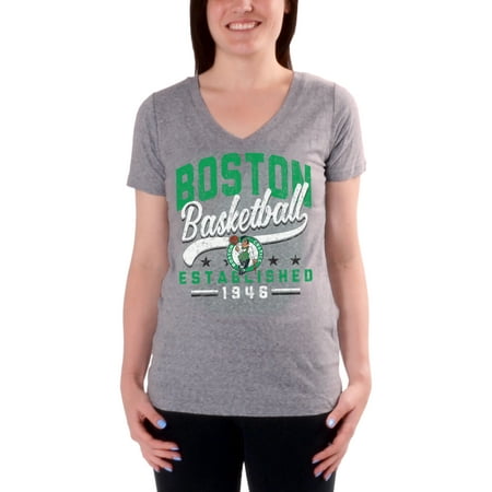 Women's Charcoal Boston Celtics Cracked Type Version 2 V-Neck