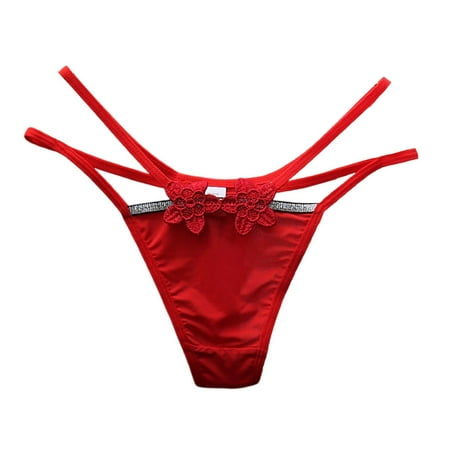 Xiaoxatg Sexy Panties for Women Women Floral Embroidery Hollow Sexy Low Waist Underpants Open Cut Pearl Massage Thong Vintage Lingerie for Women