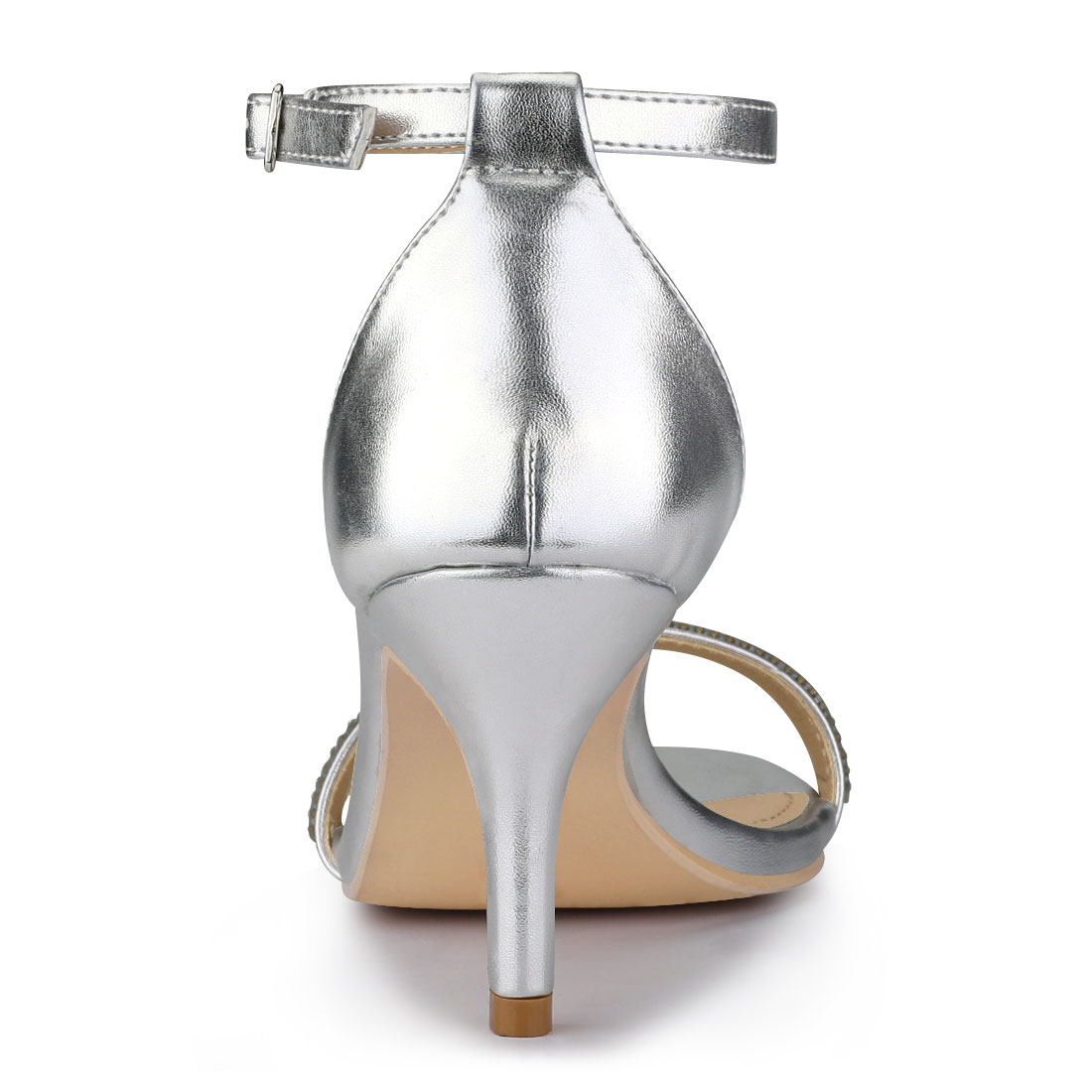 DARING DIVA Women's Stiletto Heels Rhinestone Ankle Strap Open Toe Sandals Silver 8.5