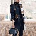 thumbnail image 4 of IROINNID Women's Mid-Long Open Front Coat Stand Collar Graphic Prints Long Sleeve Elegant Outerwear Casual Tweed Loose ooo, Blue, 4 of 6