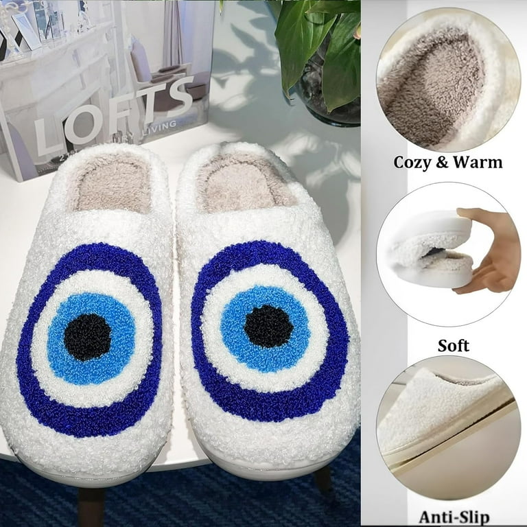 Evil Eye Preppy cloud Slippers for Women Men Cute Funny Fuzzy