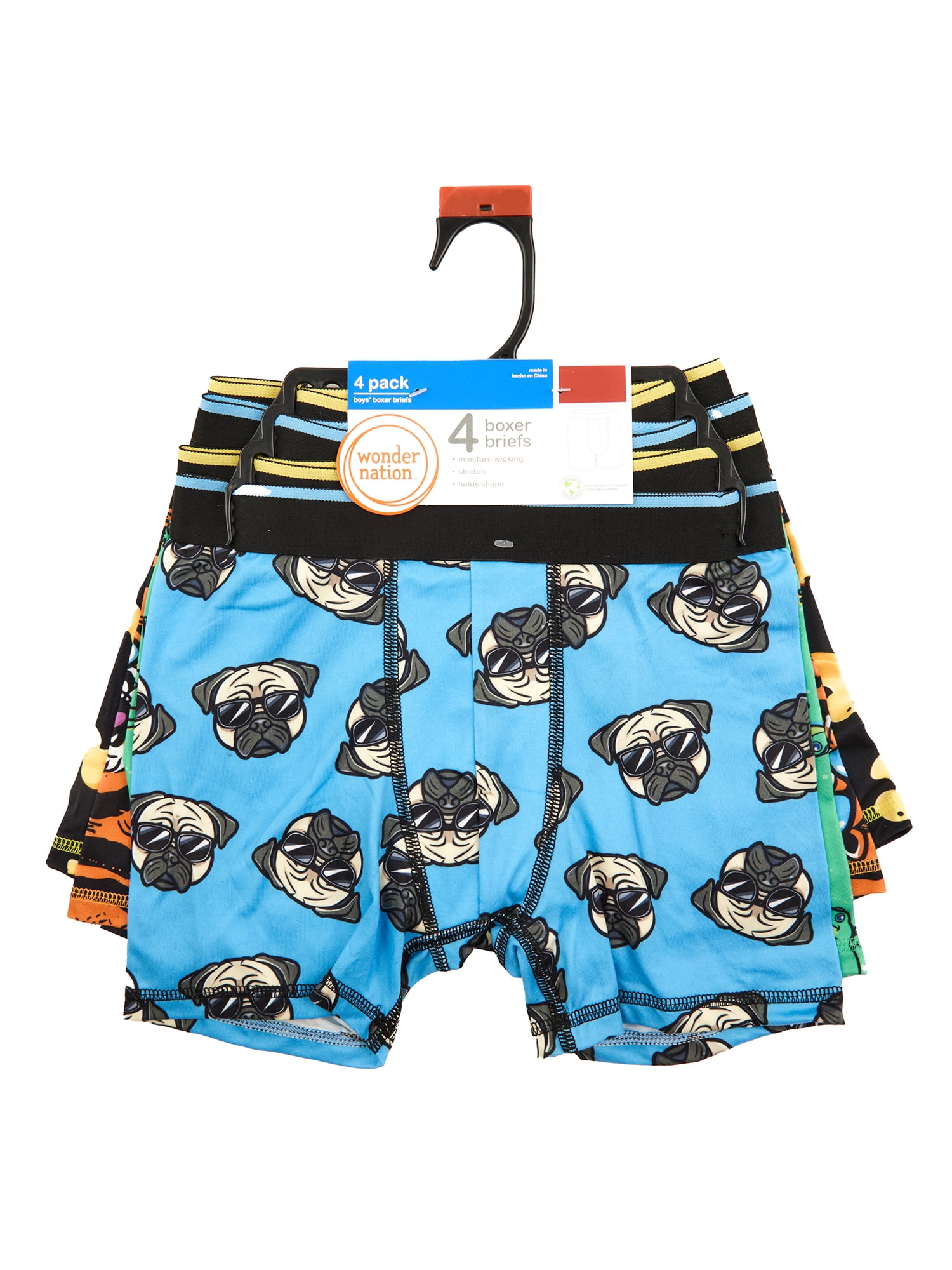 Wonder Nation Boys Boxer Brief Animals Underwear, 4-Pack, Sizes S-XL