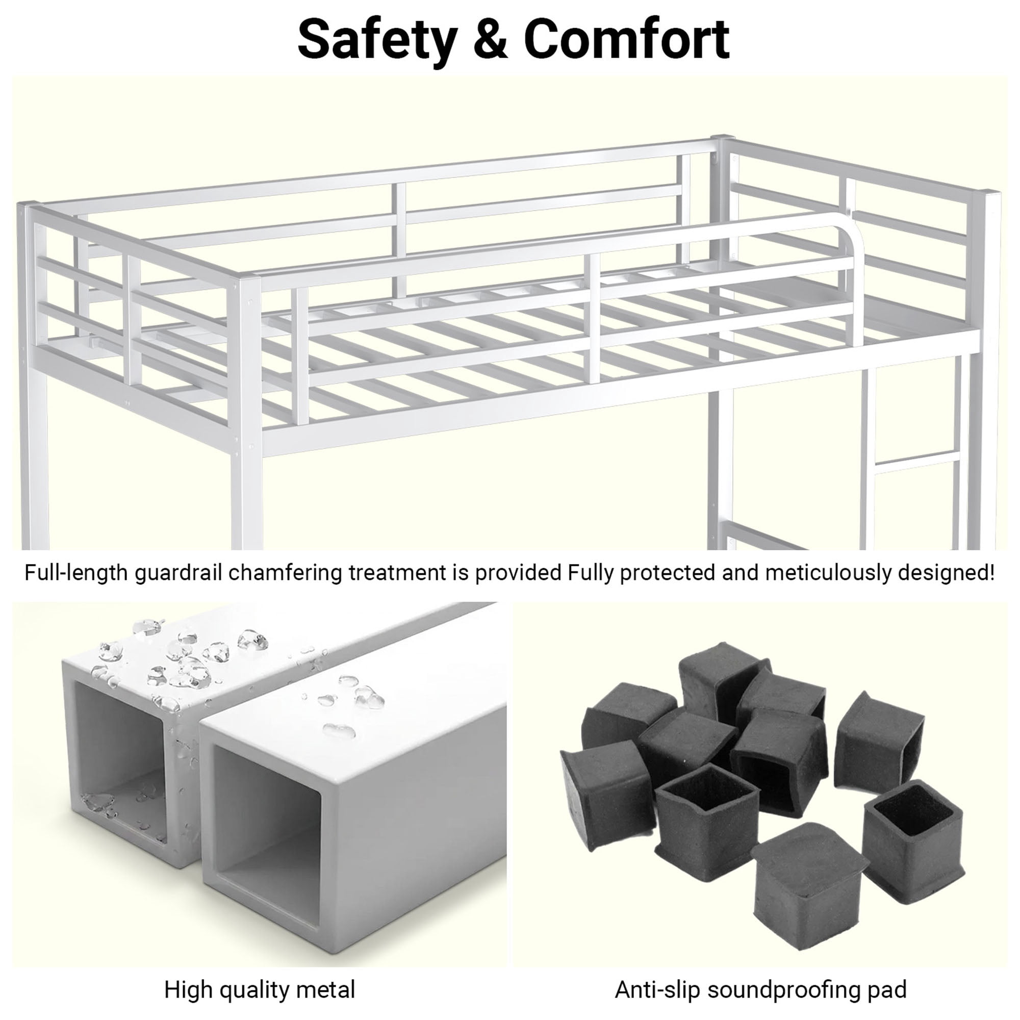 Miniyam Twin Over Twin Metal Bunk Bed Frame, Noise Free, Space Saving, White