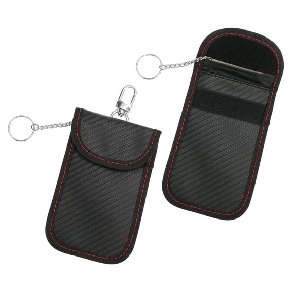 Unique Bargains 2 Pc, Faraday Pouch, RFID Signal Blocking Bags Carbon Fiber Black with Hook