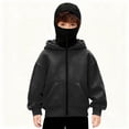 thumbnail image 3 of AJTQTH Unisex Boys Girls Balaclava Hoodie with Face Mask Kids Full Zip Up Ski Mask Jacket Double Hooded Pullover Sweatshirt Wind Resistant Cardigan Outwear Tops Dark Gray 6-7 Years, 3 of 6