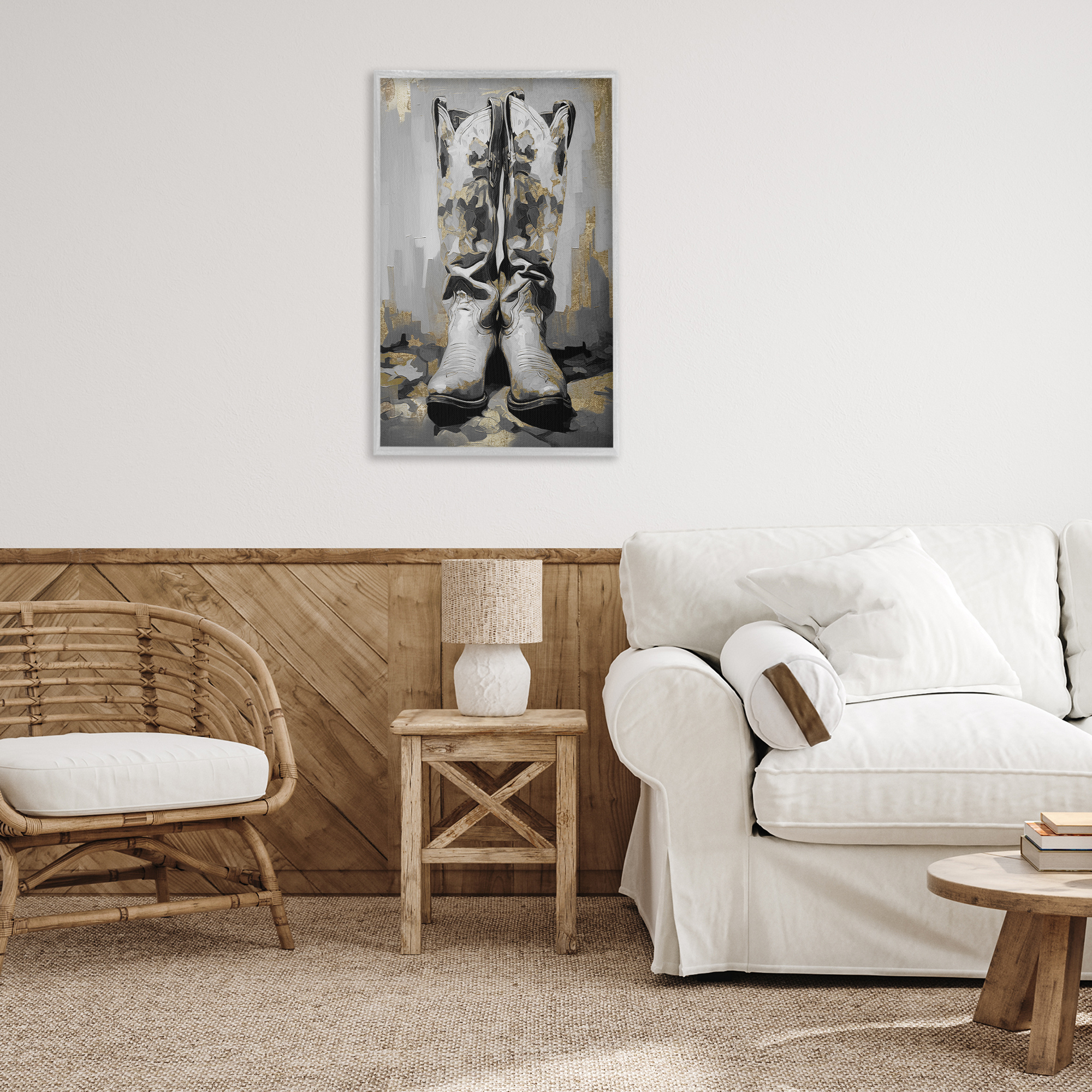 Stupell Industries Glam Streaked Boots Beauty & Fashion Painting Gray Framed Art Print Wall Art, 20 x 30