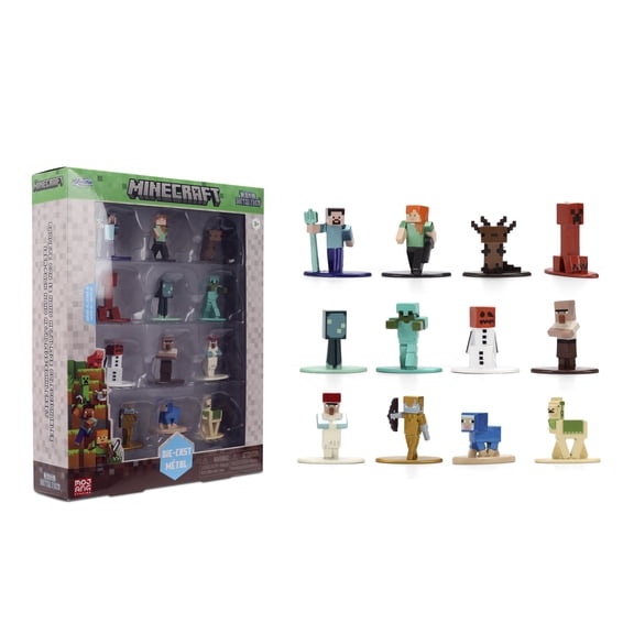 Minecraft Nano Metalfigs Series 17 – Die-Cast Figure 12-Pack – Includes Steve, Alex, Diamond Armor Zombie & More – by Jada Toys