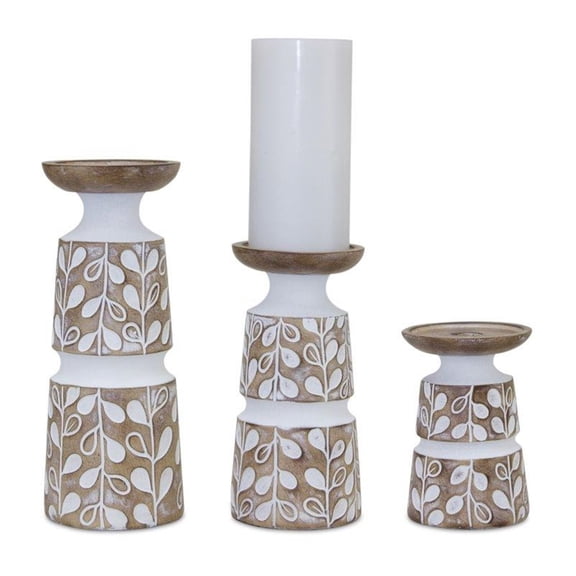 Maykoosh Pattern Candle Holder With Wood Design (Set Of 3)