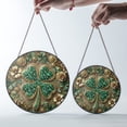 thumbnail image 4 of Black White Check Shamrock Suncatcher Stained Glass Style UV Printed Glass Irish Gift Round, 4 of 8
