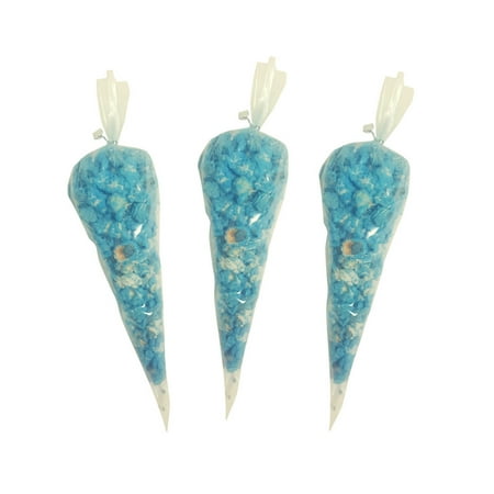Just Popped Baby Blue Colored and Flavored Popcorn Cone Bags Party Favor Wedding Favor Baby Shower Favor -2 cups each-24 Pack