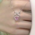 thumbnail image 4 of Versatile Pink Heart Zircon Bow Necklace for Women in Summer, 4 of 5