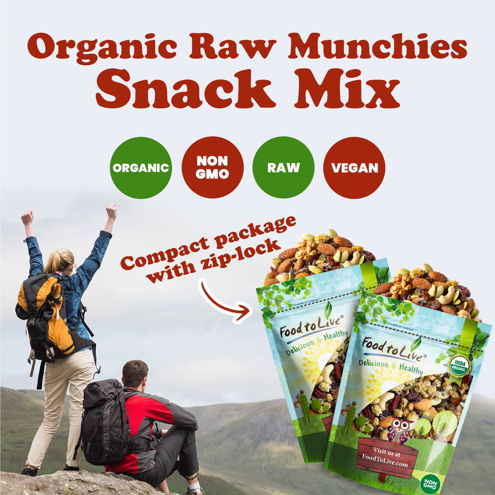 Organic Raw Munchies Snack Mix, 1 Pound - Non-GMO, Raw, Vegan - by Food to Live