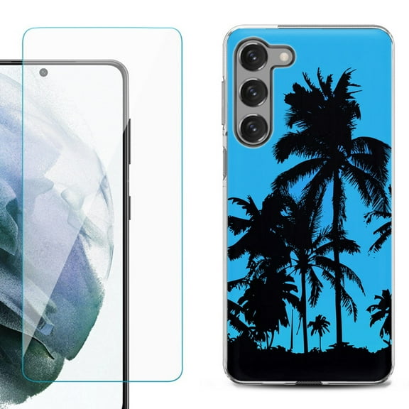 Shockproof Fashion Phone Case for Samsung Galaxy S23  / S23 Plus 5G, with Tempered Glass Screen Protector, by OneToughShield ® - Tropical Summer