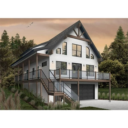 The House Designers: THD-7545 Builder-Ready Blueprints to Build a Contemporary Lake House for a Sloped Lot with Walkout Basement Foundation (5 Printed Sets)