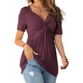 thumbnail image 2 of Sherrylily Women V-Neck Front Knotted Shirt Long Sleeve Elegant Casual T-Shirt Pullover Tops, 2 of 4