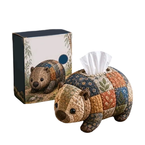 Handmade Patchwork Bushland Cozy Collection Tissue Box DIY Kit, Cute Animal Quilted Sewing Craft Kit for Adults & Beginners with Pre-Cut Fabric(Wombat)