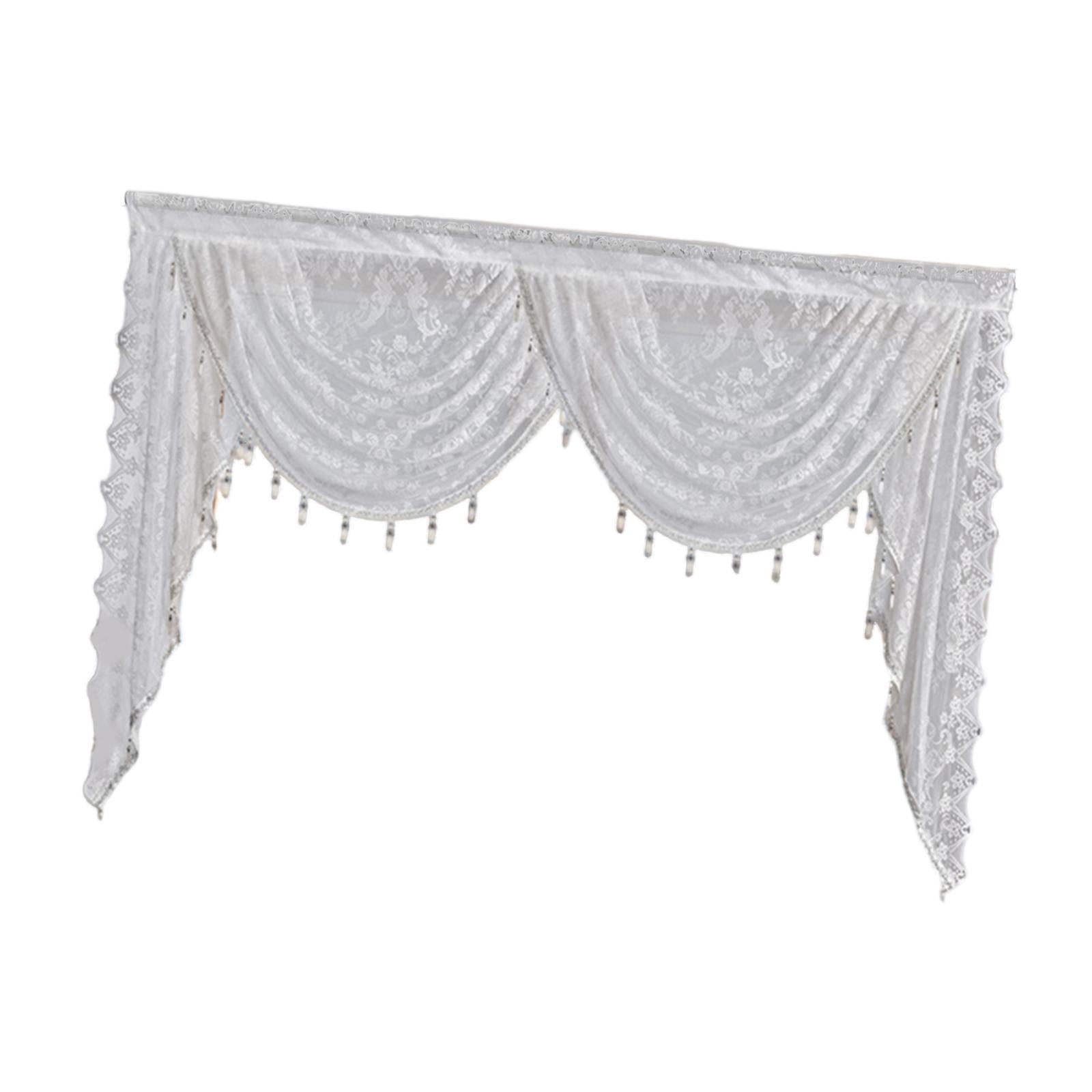 Fancyes Waterfall Window Valance Vintage Design Romantic Easy to Hang Decorative Swag Valance with Bead Tassels for Basement Bedroom Width 150cm