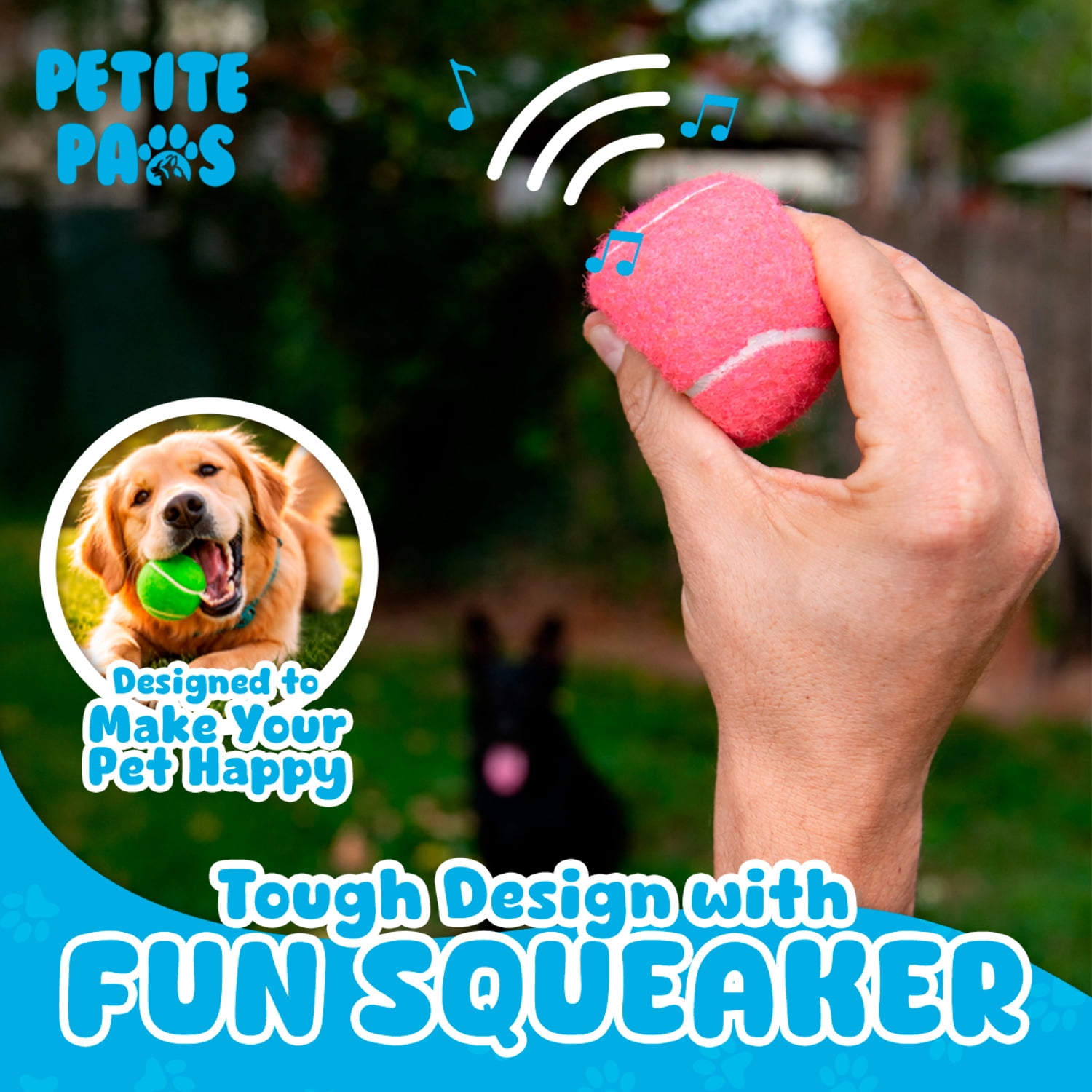 Petite Paws Colorful Squeaky Tennis Balls for Large Dogs and Puppies — 2.5-Inch, 12-Pack — High-Bounce Fetch Toy