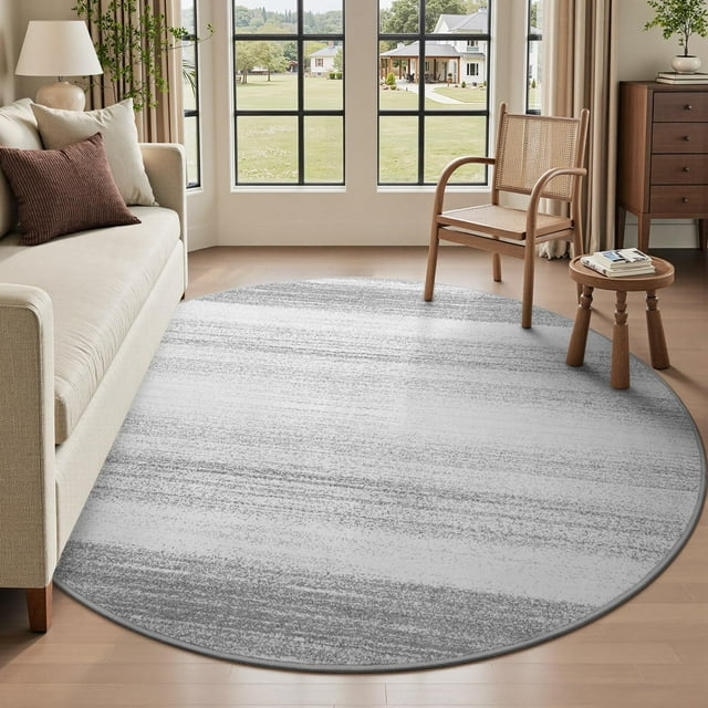 Rejoda-tapis Rond Abstrait 5x5 à Poils Courts Gris pour Salon-Tapis Rond Doux pour Jeté Chambre de Bébé Balcon Chambre Salle à Manger Bureau à Domicile Tapis de Canapé