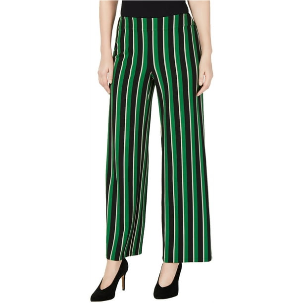 INC Pantalones de pierna ancha casuales a rayas para mujer, verde, mediano
