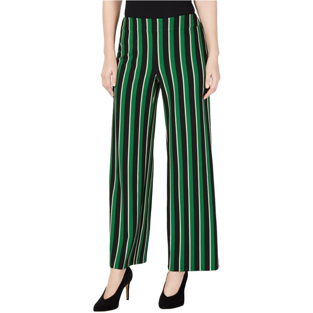 INC Pantalones de pierna ancha casuales a rayas para mujer, verde, mediano