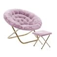 thumbnail image 2 of Emma + Oliver Oversize Faux Fur Folding Saucer Moon Chair with Ottoman for Dorm and Bedroom, Dusty Purple Faux Fur/Soft Gold Frame, 2 of 12