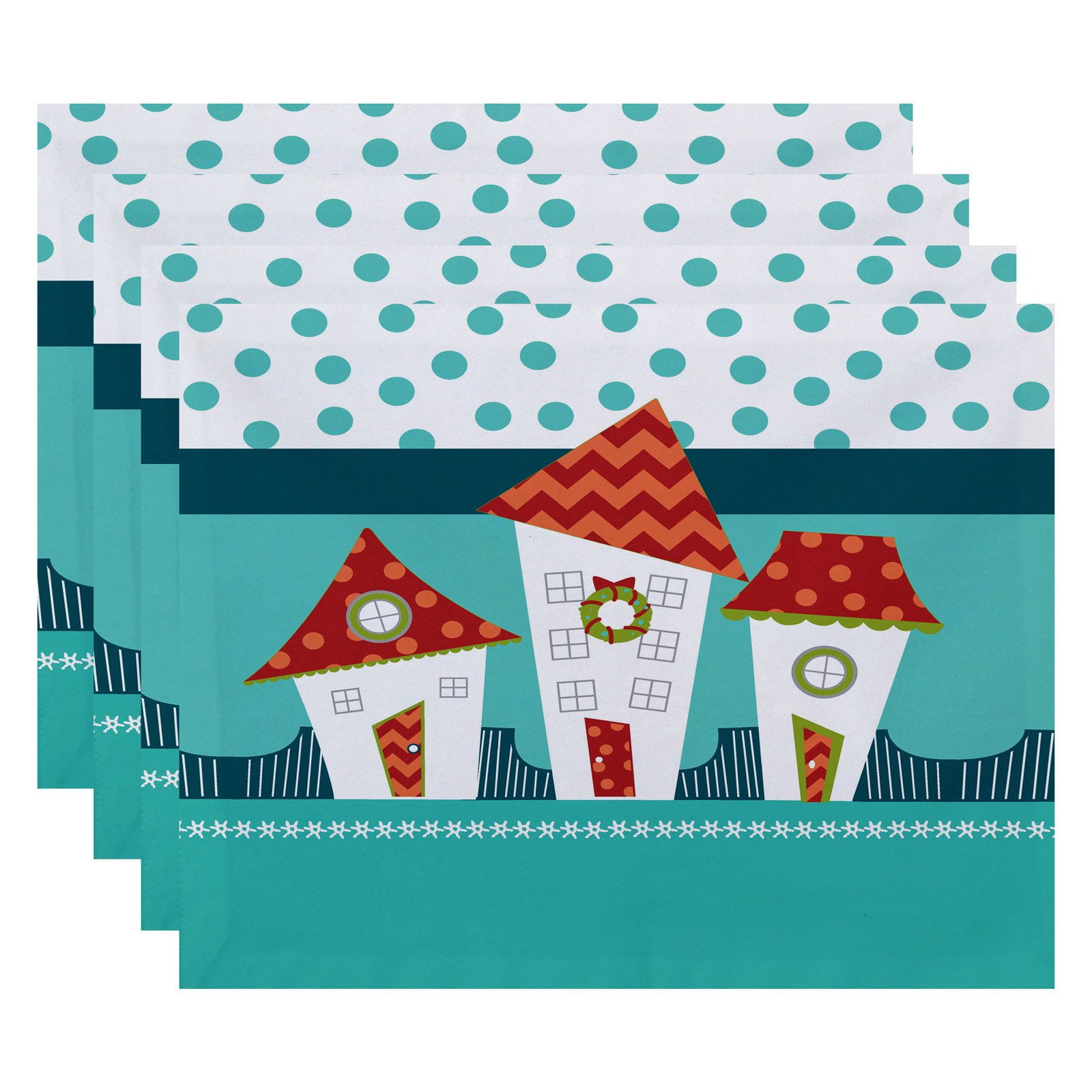 Simply Daisy 18" x 14" Coastal Houses Geometric Print Placemats, Set of 4