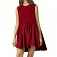 thumbnail image 1 of LOVZFMLL Robes d'Été pour Femmes Mignonnes Sans Manches/manches Courtes Col Rond à Volants Plissées Ligne A Fluides Mini Robes Amples Décontractées Tenues de Mode Rouge m, 1 of 4