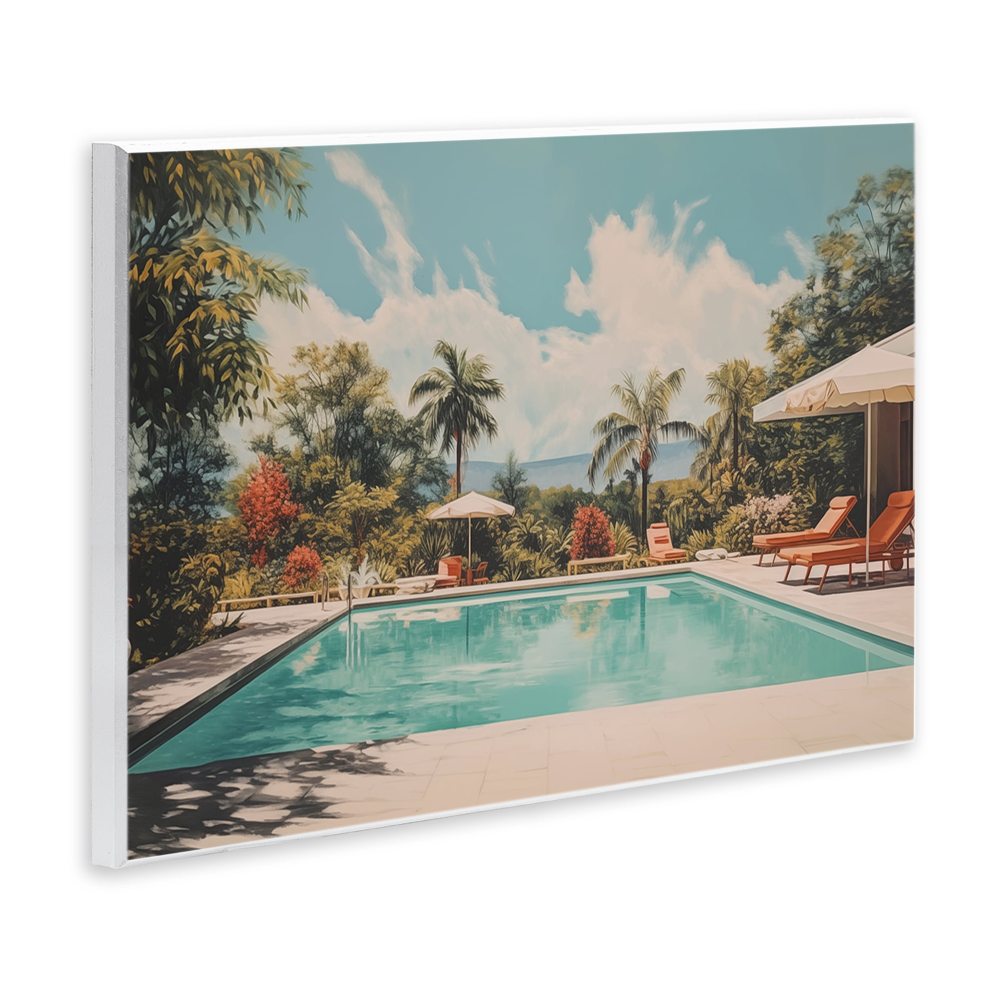 Stupell Industries Tropical Villa Swimming Pool Landscape & Nature Painting Unframed Art Print Wall Art, 19 x 13