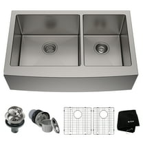 KRAUS Standart Pro 33" Apron Front Farmhouse 16 Gauge 60/40 Double Bowl Stainless Steel Kitchen Sink