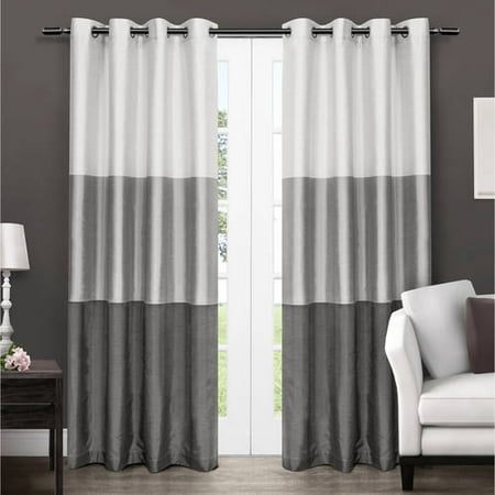 2 Panel Curtain Set - Exclusive Home Chateau Striped Faux Silk Grommet Top Curtain Panel, Set of 2
