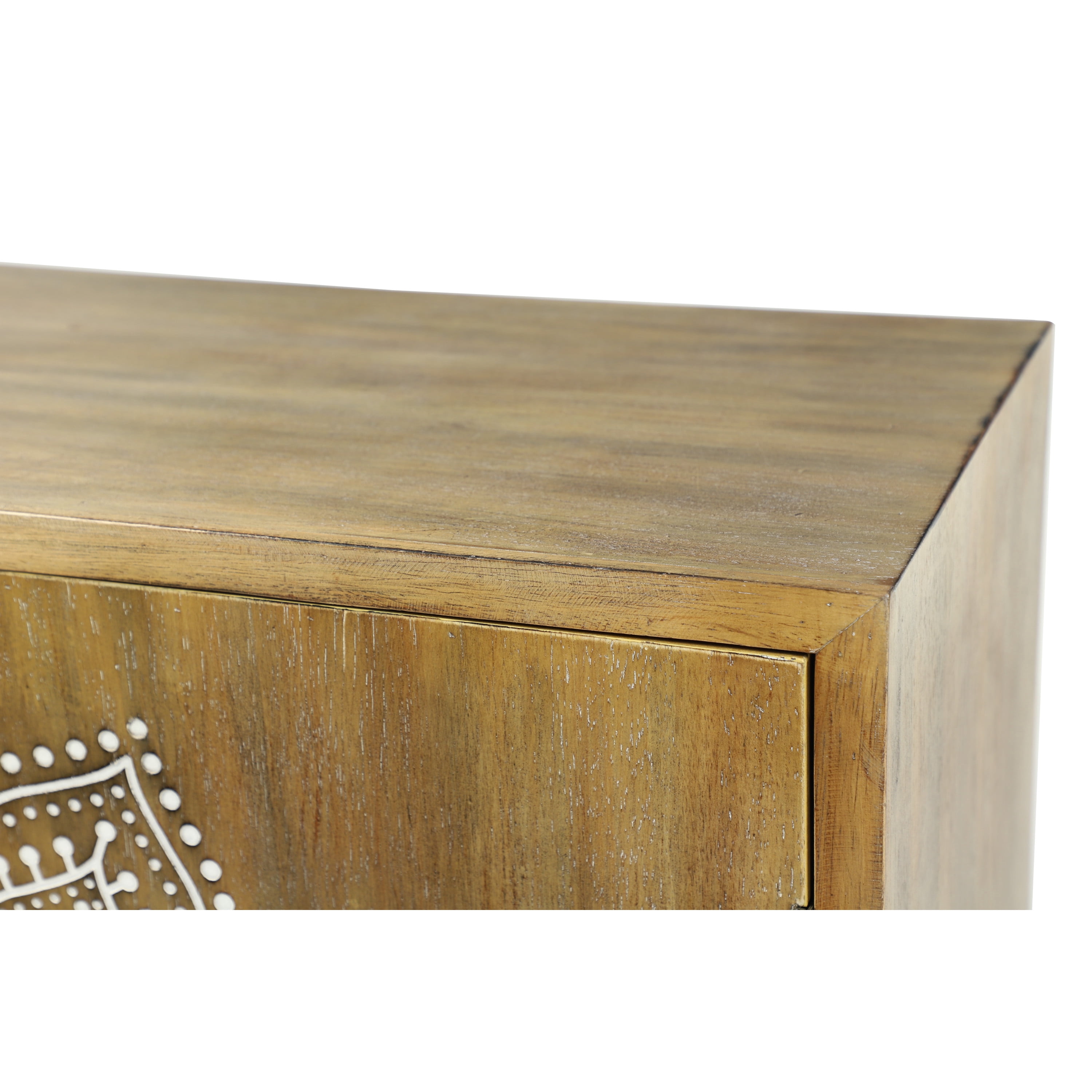 DecMode 32" x 36" Brown Wood Intricately Carved 1 Shelf and 2 Doors Floral Cabinet, 1-Piece