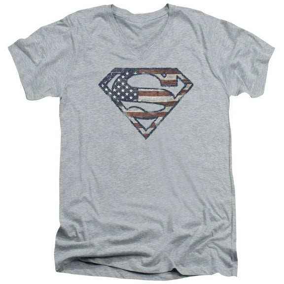Superman - Wartorn Flag - Slim Fit V Neck Shirt - Large
