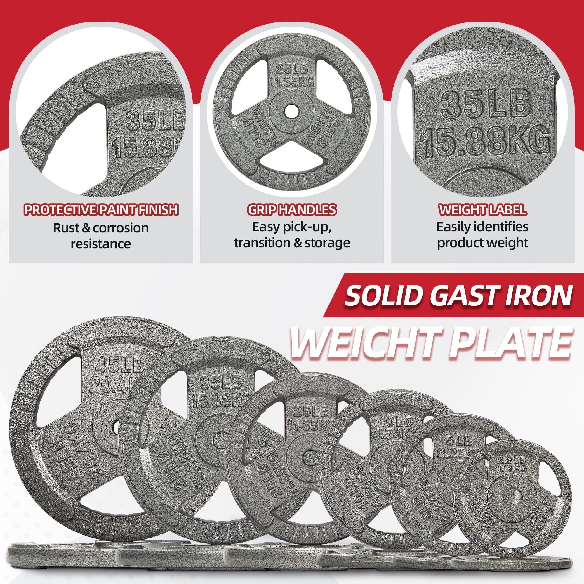 Sprint Demon 120-Pound Cast Iron Weight Plate Set: 1-Inch Hole, Rust-Resistant Finish, Durable for Strength Training