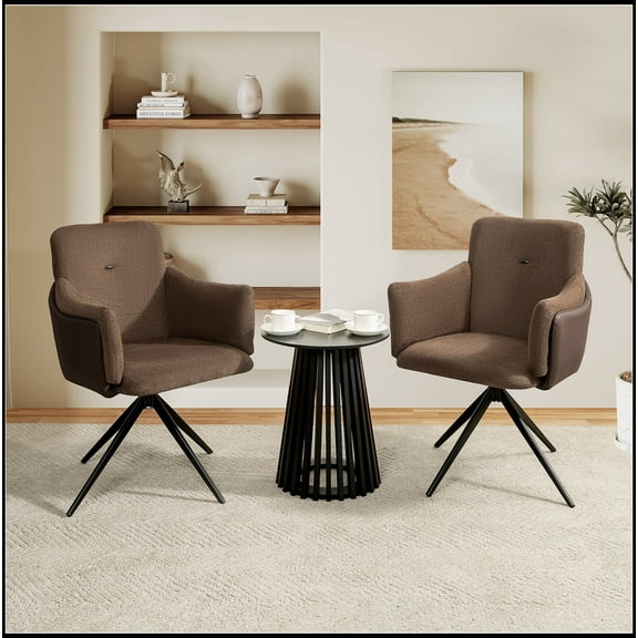 360° Swivel Home Office Desk Chairs Set of 2,Dining Chairs with Arm, Upholstered Bedroom Chairs with Metal Base,Makeup Chair for Vanity, for Living Room, Bedroom,Study Room,Dining Room