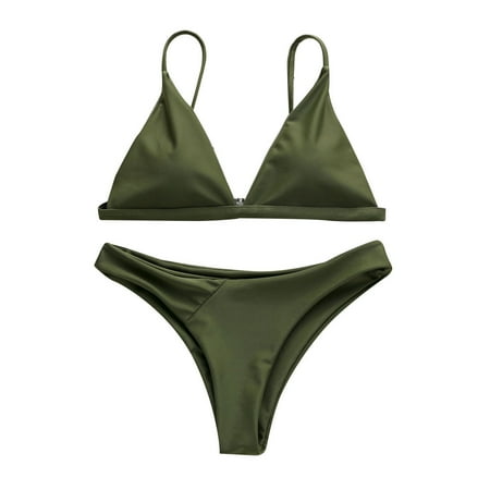 

VKEKIEO Two-Piece Sets Swimsuit Sport Bra Style Push-Up Green XL