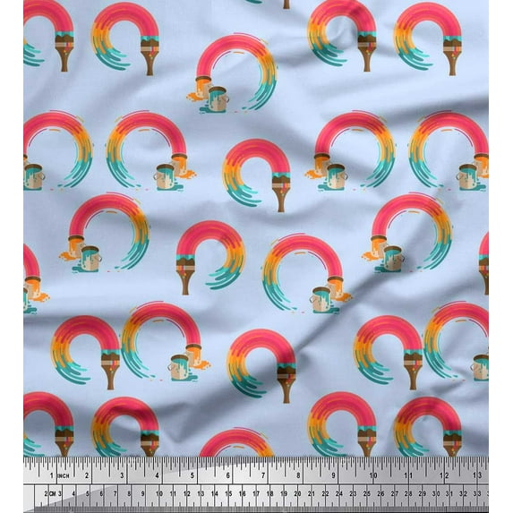 Soimoi Blue Cotton Voile Fabric Paint Brush Abstract Decor Fabric Printed Yard 42 Inch Wide